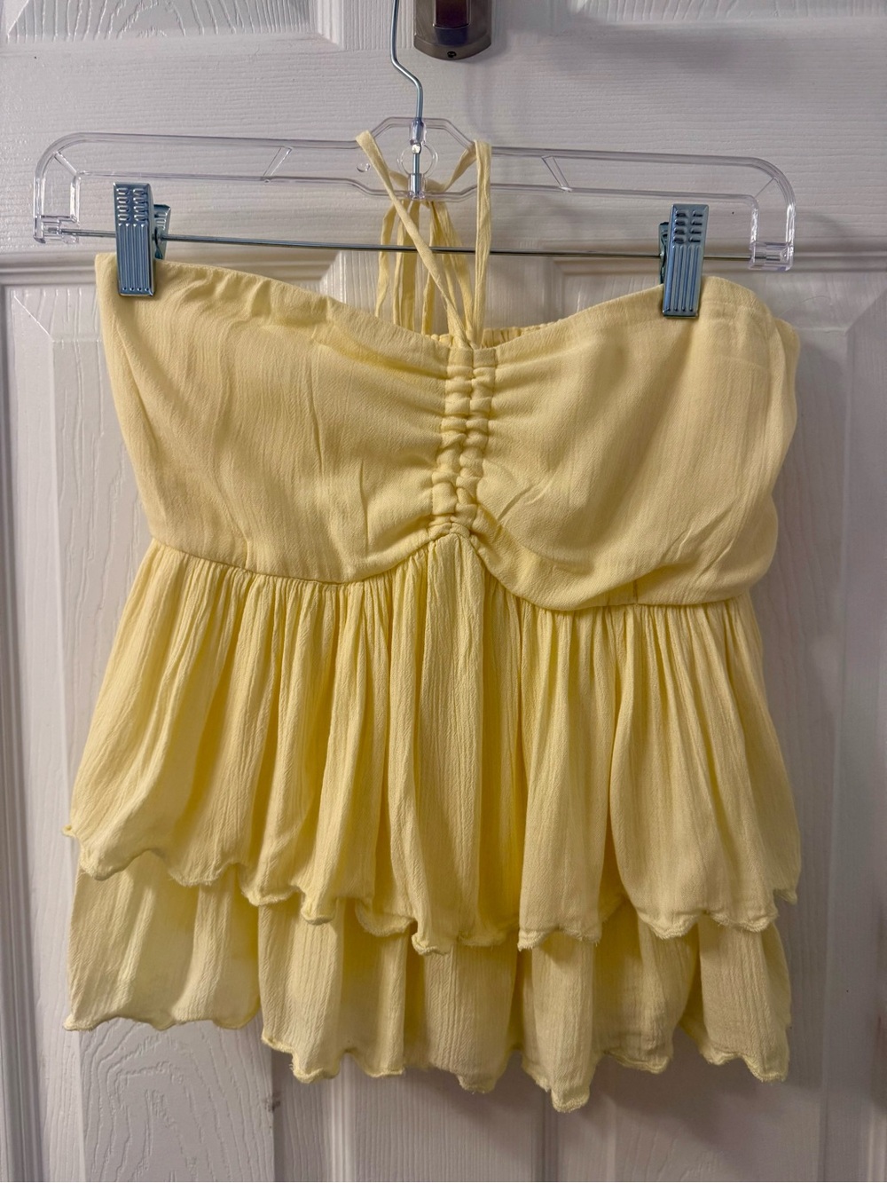 Hollister Butter Yellow Tiered Halter Babydoll Top Strapless Ruffle Y2K S